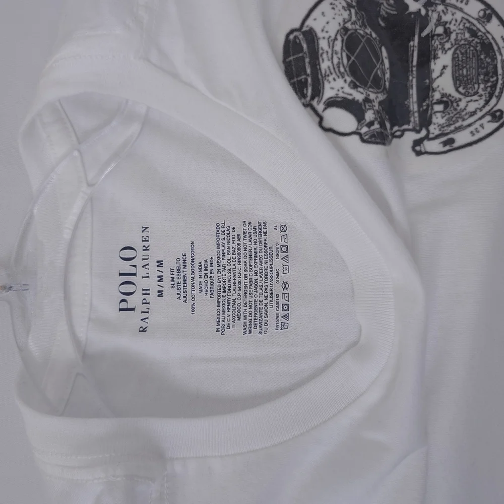 Polo Ralph Lauren White Tee with DIY vintage diver helmet graphic size M